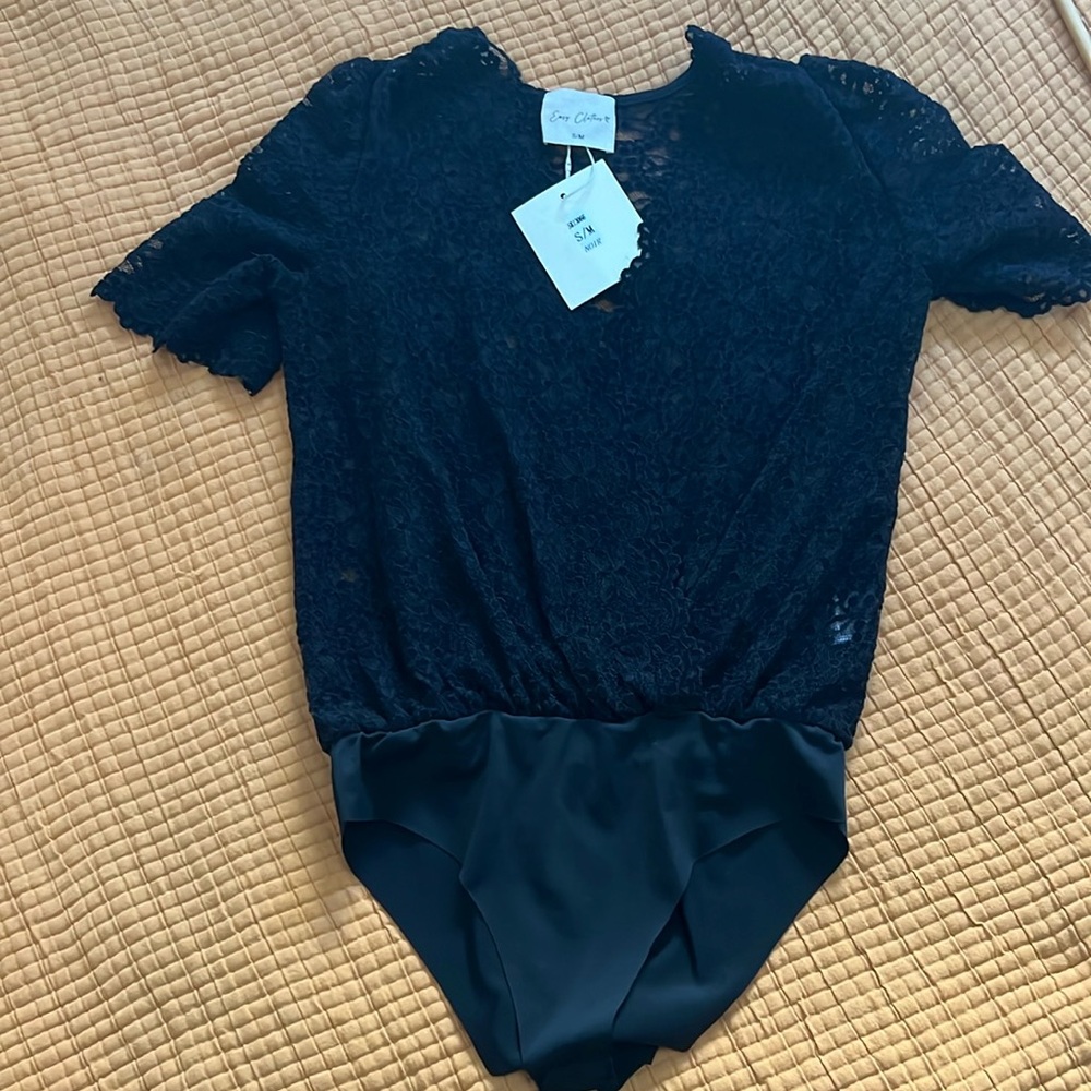 Bodysuit /sheer knit/ short sleeve/ black / size S/M